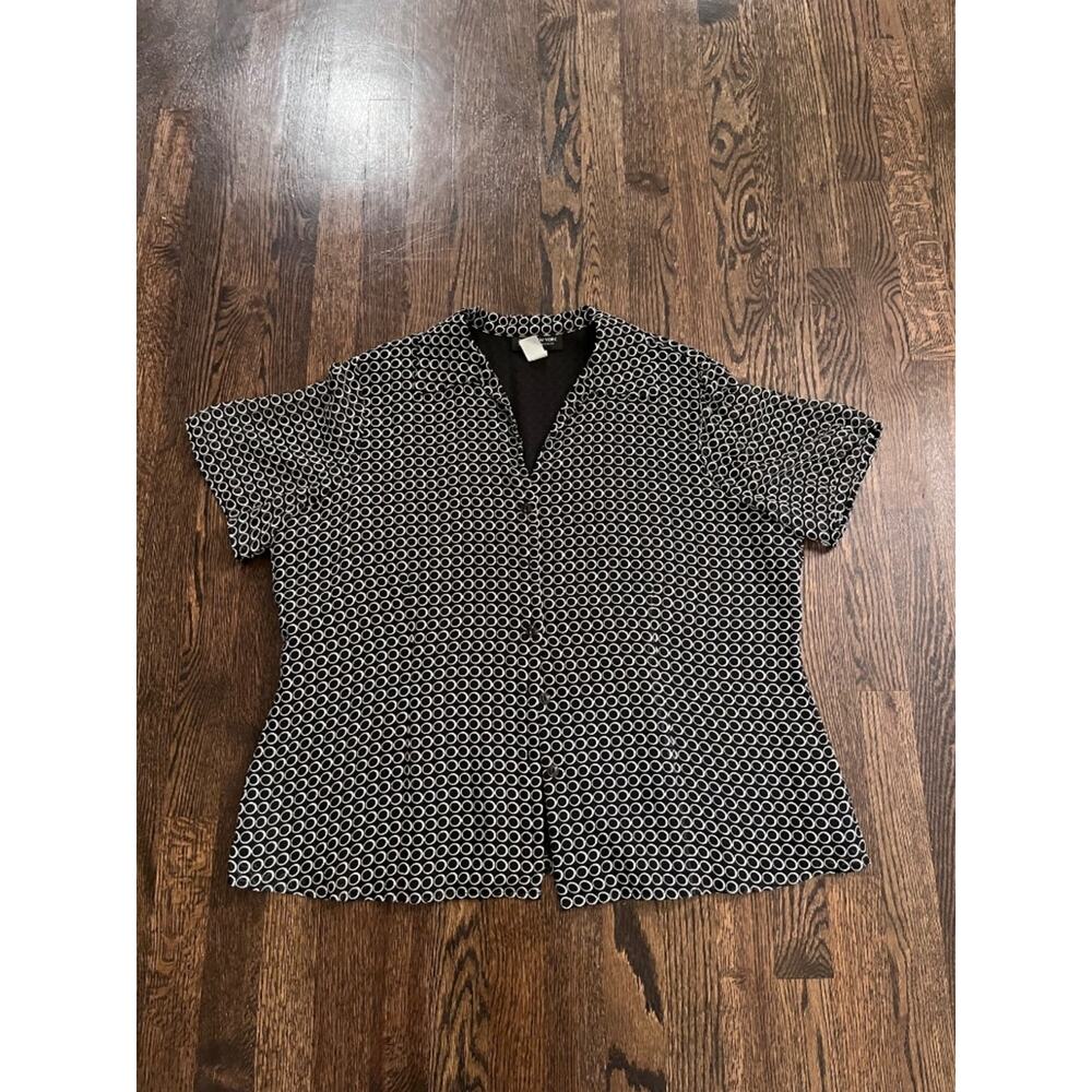 JNY Vintage Y2K Black White 100% Silk Blouse Plus 16W
